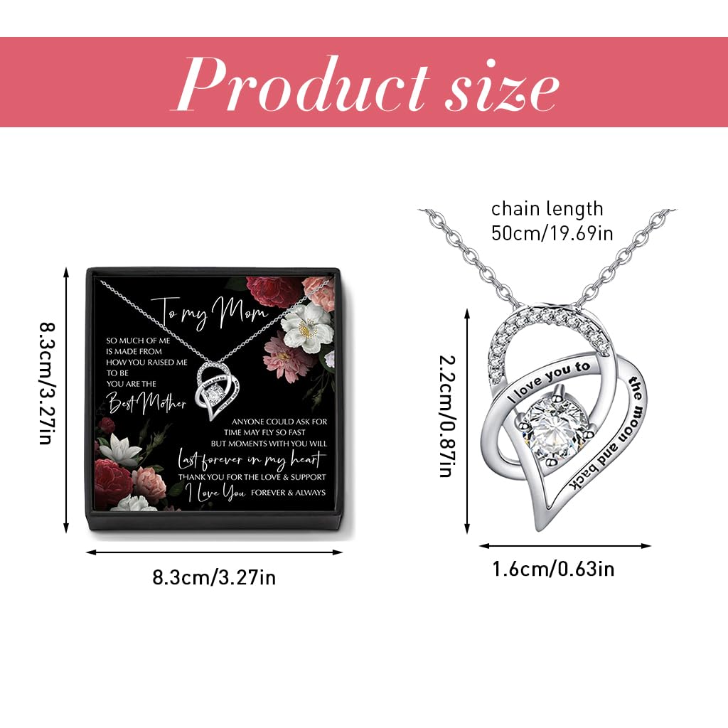 Venzina® Necklace For Women And Mom Carving Double Heart Chain Pendant Necklace With Gift Box Zircon Necklace With Gift Box Necklaces Jewellery Mothers Day Birthday Gift For Mom, Women