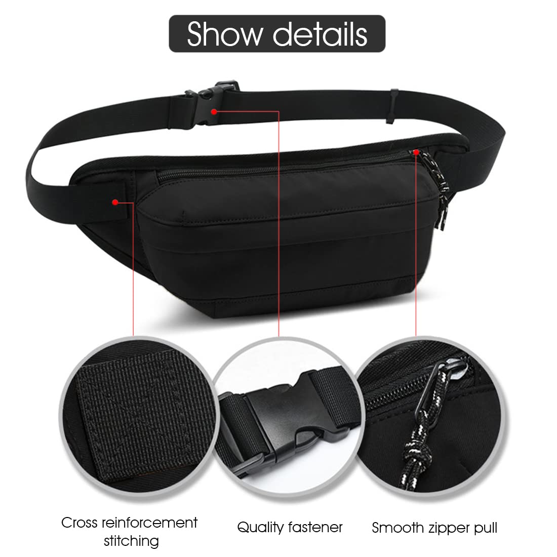 PALAY Waist Bag for Travel and Hiking with 39x8x14 cm Large Capacity | Water Repellent Black Pack