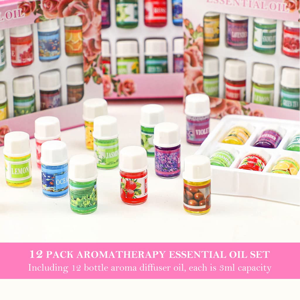 HASTHIP Aroma Diffuser Oil Set for Relaxing Home Use with 12 Natural Scents 3ml Each | Water Soluble