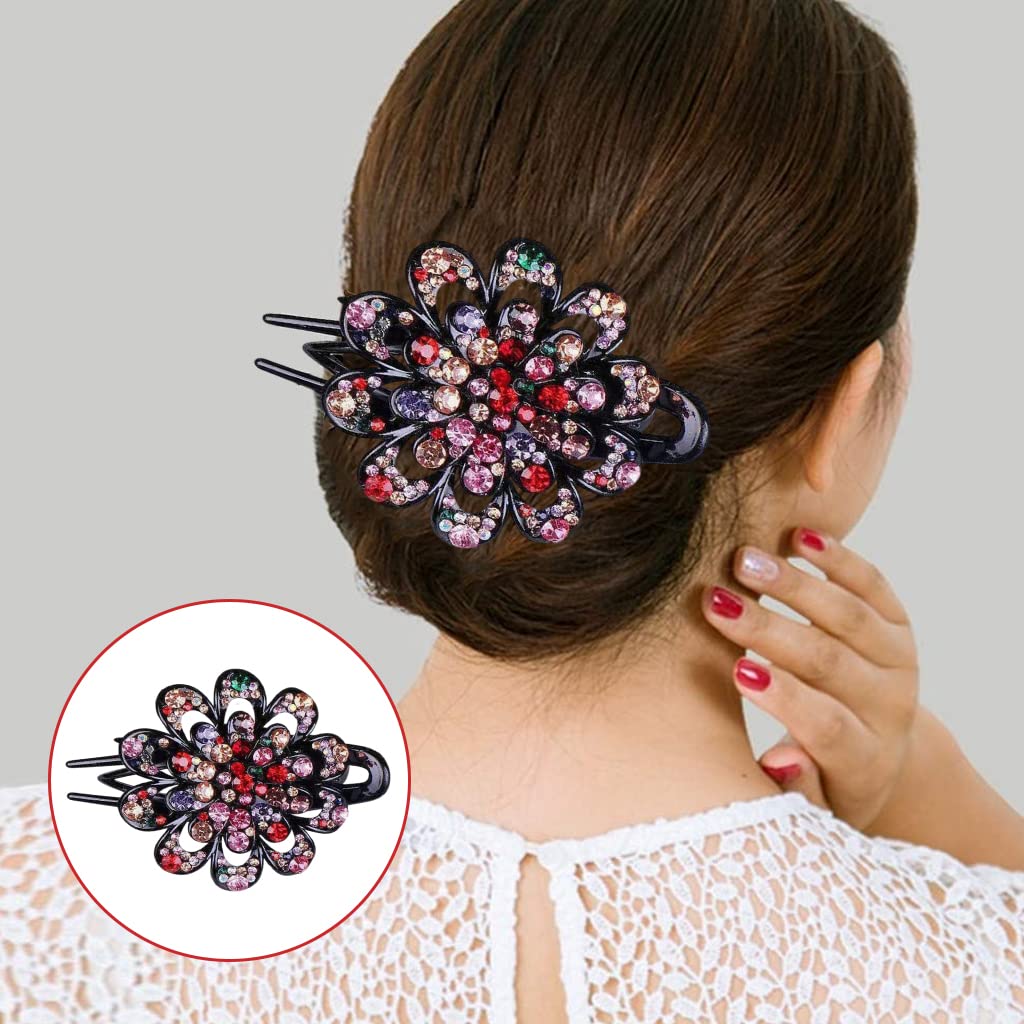 PALAY Hair Clips for Women Flower Hair Comb Pins Slide Hair Clips for Girls Crystal Barrettes Bridal Charm Hair Accessories(Multi)