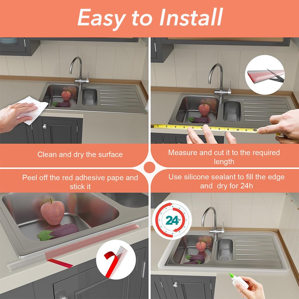 Supvox Shower Water Dam 6.6ft Flexible Self Adhesive Silicone Guard for Bathroom | Prevents Splash and Water Leaks