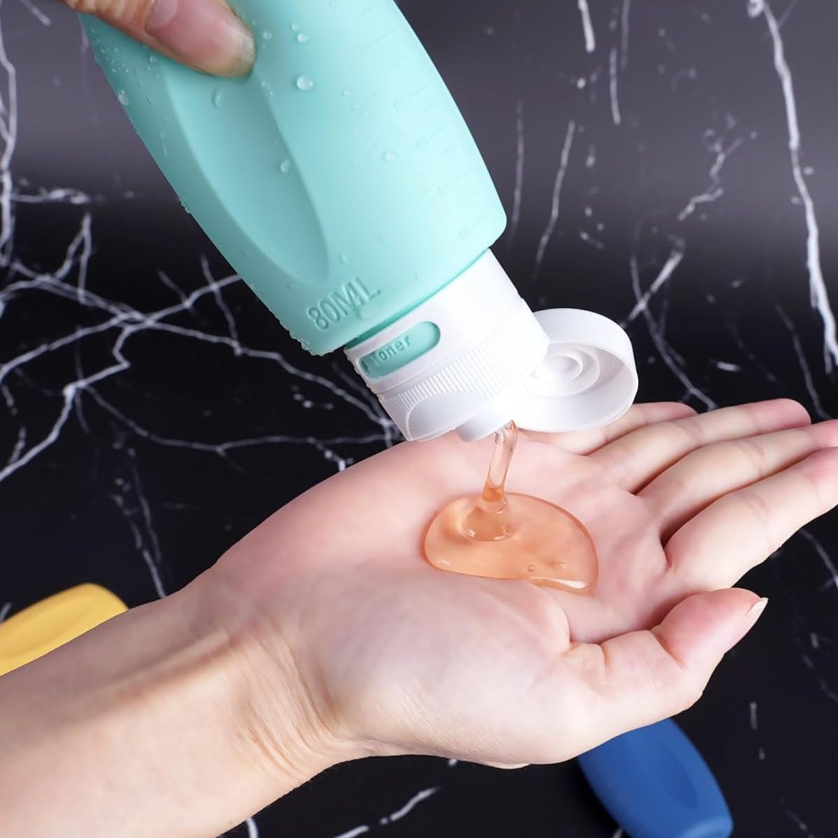 MAYCREATE Travel Bottles for Toiletries with 3 Layer Leak Proof Design and BPA Free Silicone | 4 Pack 3oz Squeezable Containers for Shampoo and Lotion