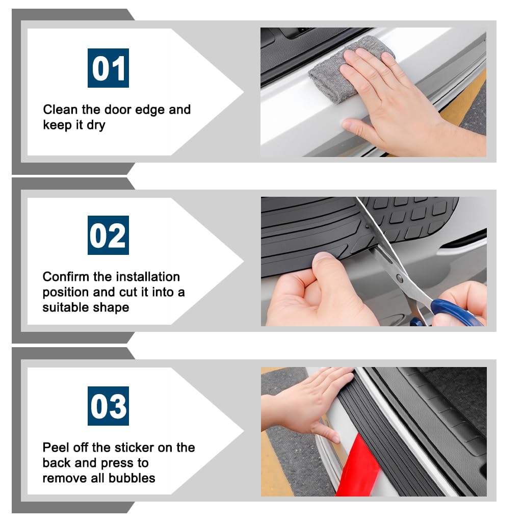 STHIRA Car Rear Bumper Protector for SUV Sedan & Hatchback with 41 x 3.4 in Trimmable Anti-Slip Rubber Guard | Scratch-Resistant Black Cover