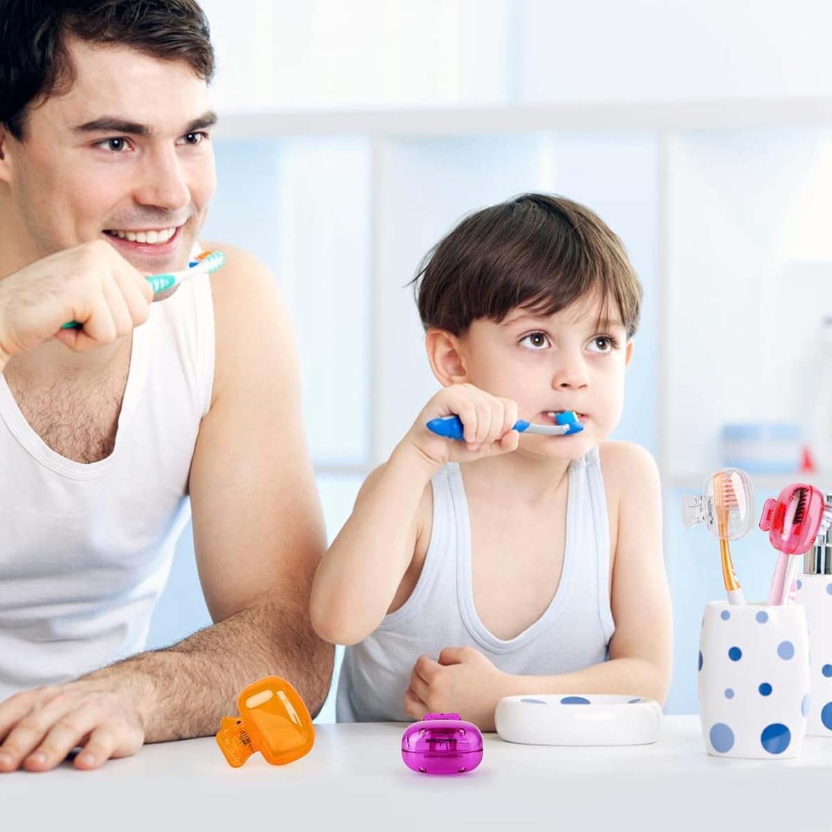 HANNEA Toothbrush Cap Set for Travel with Clip On Ventilation Holes 4pcs BPA Free | Hygienic Protection for Kids and Adults