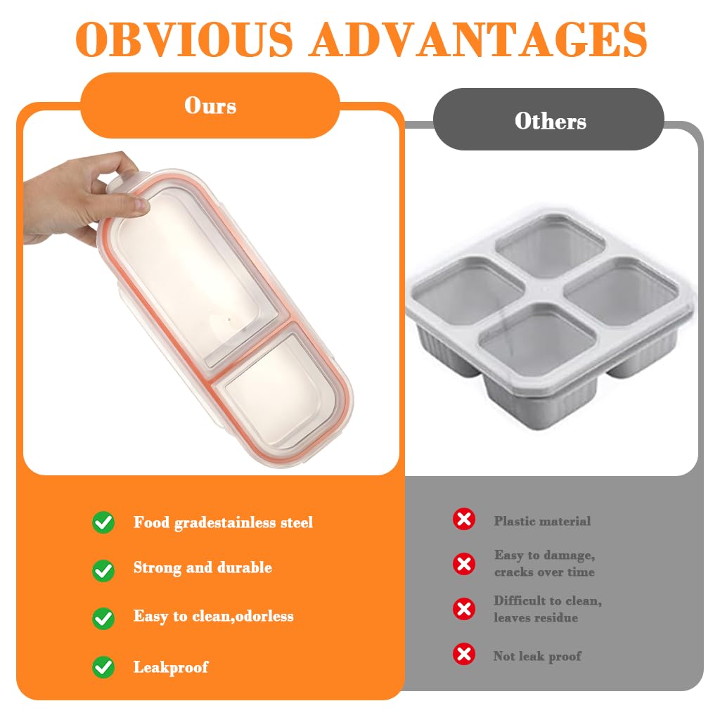 Supvox Food Container 700ml for Meal Prep with Two Compartments and Clear Seal Lid | Stainless Steel Storage Box