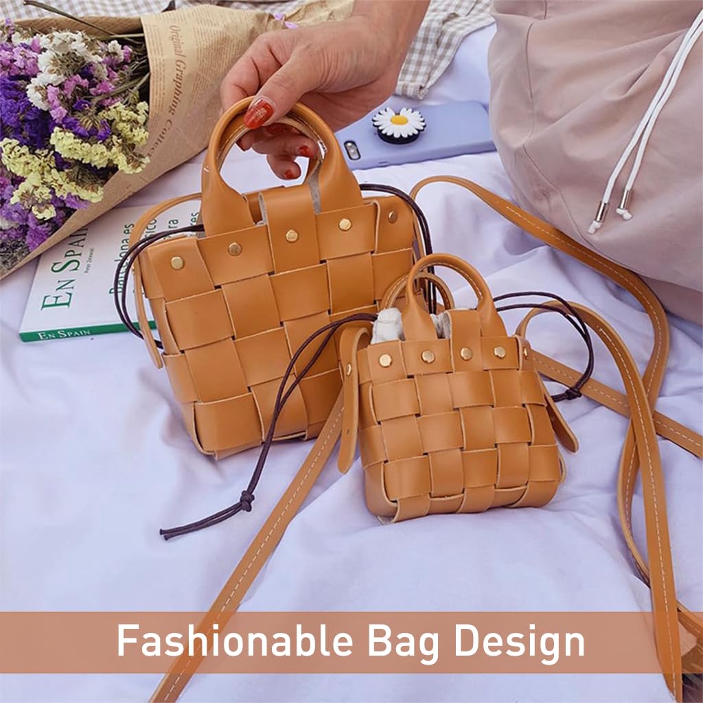 HASTHIP® DIY Leather Craft Handmade Woven Handbag with Drawstring Liner Bag Beginners DIY Leather Handbag Material Kit DIY PU Crossbody Bag with Shoulder Straps Fashion DIY Handmade Bag Gift