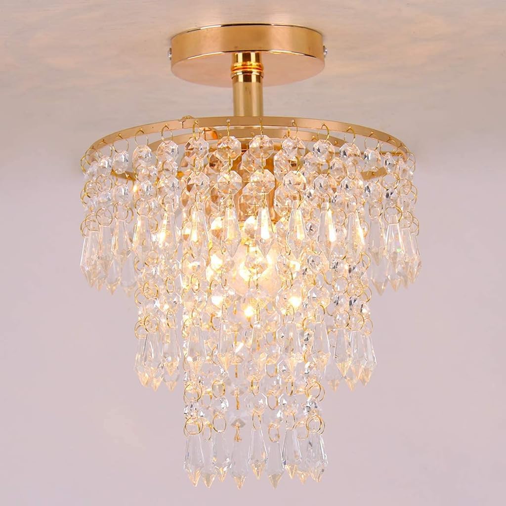 ELEPHANTBOAT Mini Crystal Chandelier for Living Room with 3 Tiers Raindrop Design | 11.4 in Ceiling Light Fixture