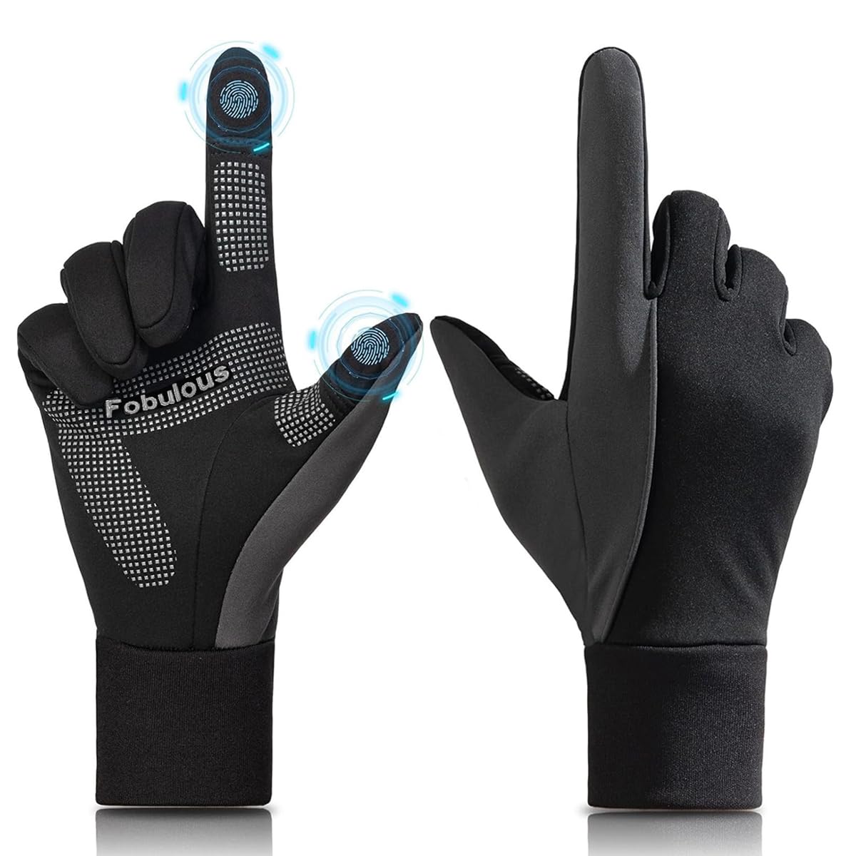 GUSTAVE Winter Gloves for Men with Touchscreen Fingertips and Anti Slip Palm | Black Grey