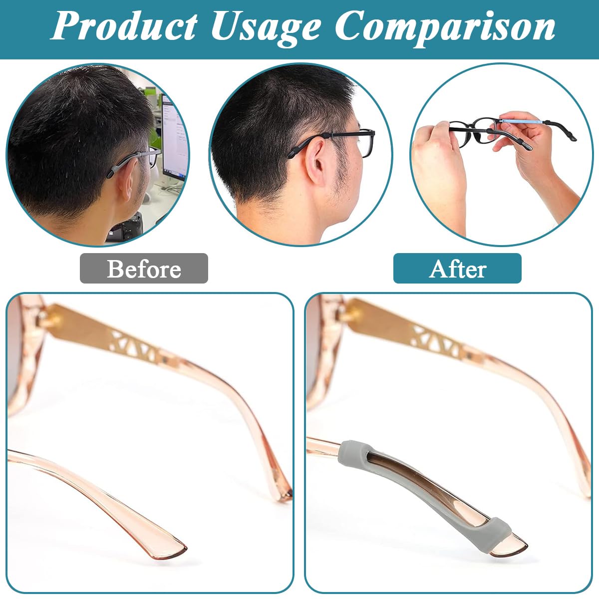 MAYCREATE® Eyeglasses Retainers Sets, Silicone Anti-Slip Eyeglass Holder, Eyeglasses Temple Tips Sleeve Retainer for Behind the Ear, Reusable Glasses Ear Grip for Sport Study