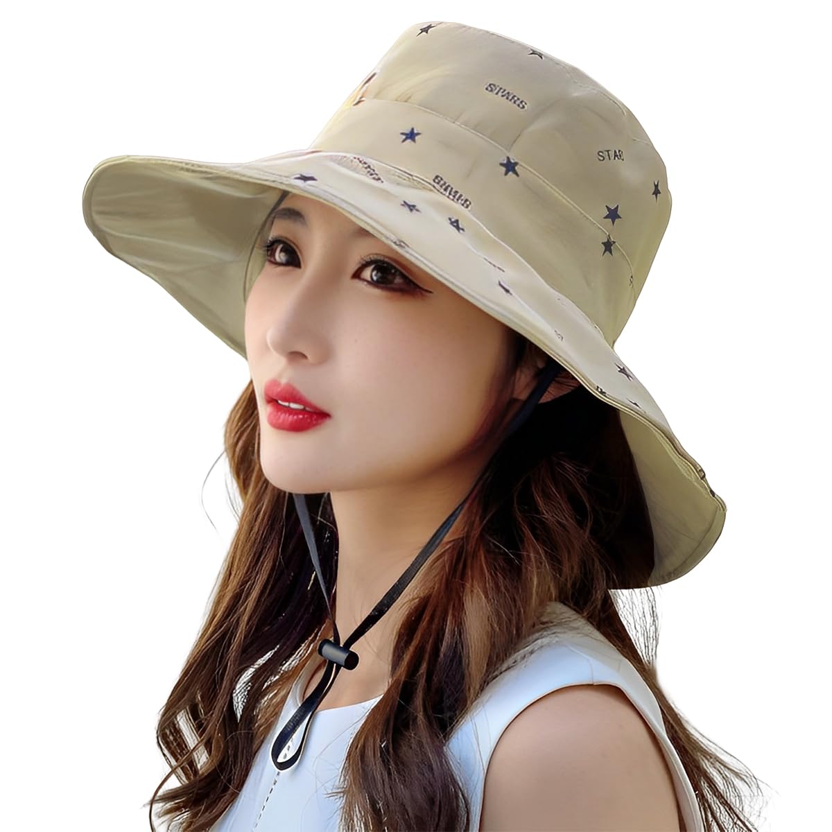 PALAY® Bucket Hat for Women, Wide Brim Sun Hats for Women, Breathable Cotton Beach Hat Reversible Solid Color & Prints Cap for Daily, Travel, Camping, Fishing (Beige)