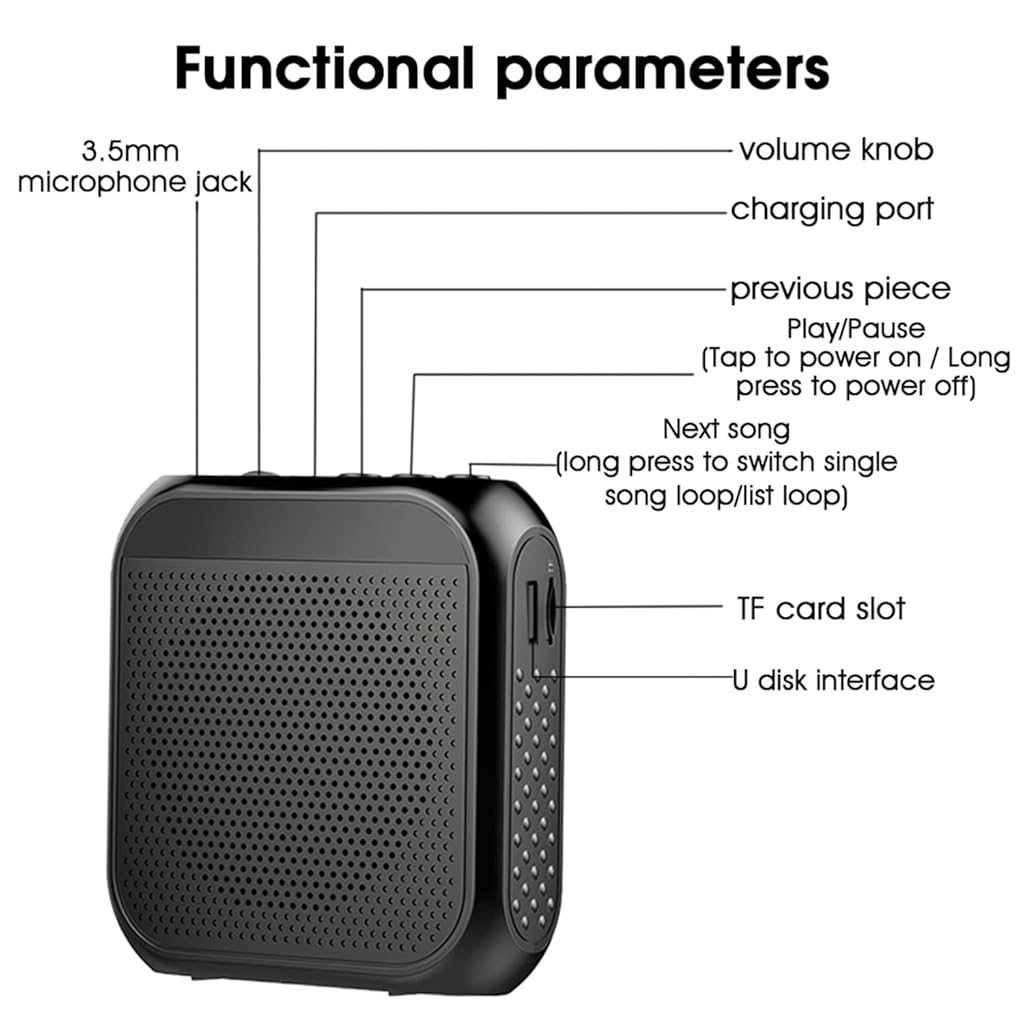 ZORBES® Voice Amplifier for Teachers Microphone Headset Set 2200 mAh with Support TF Card U Flash Disk Portable Tour Guide Coach Speaker Black 3 PCS