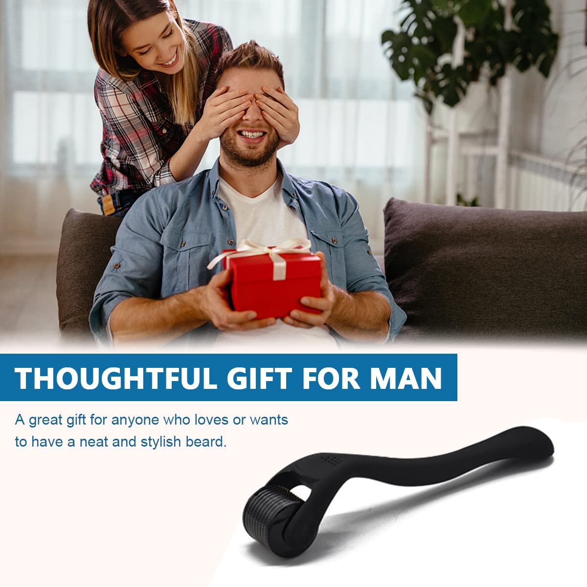 FANCYKU Beard Roller for Hair Growth with 540 Titanium Microneedles and Non Slip Handle | Men and Women Facial and Scalp Care