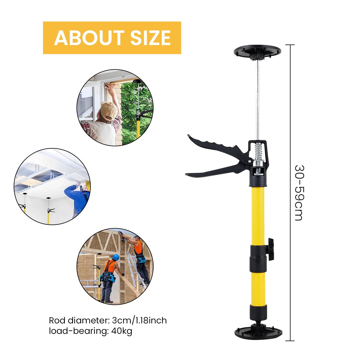 Serplex Cabinet Jack Support Pole for Installing Cabinets with Spring-Loaded Lever and Steel Build 11.8-23.2 in | Hands-Free Mounting