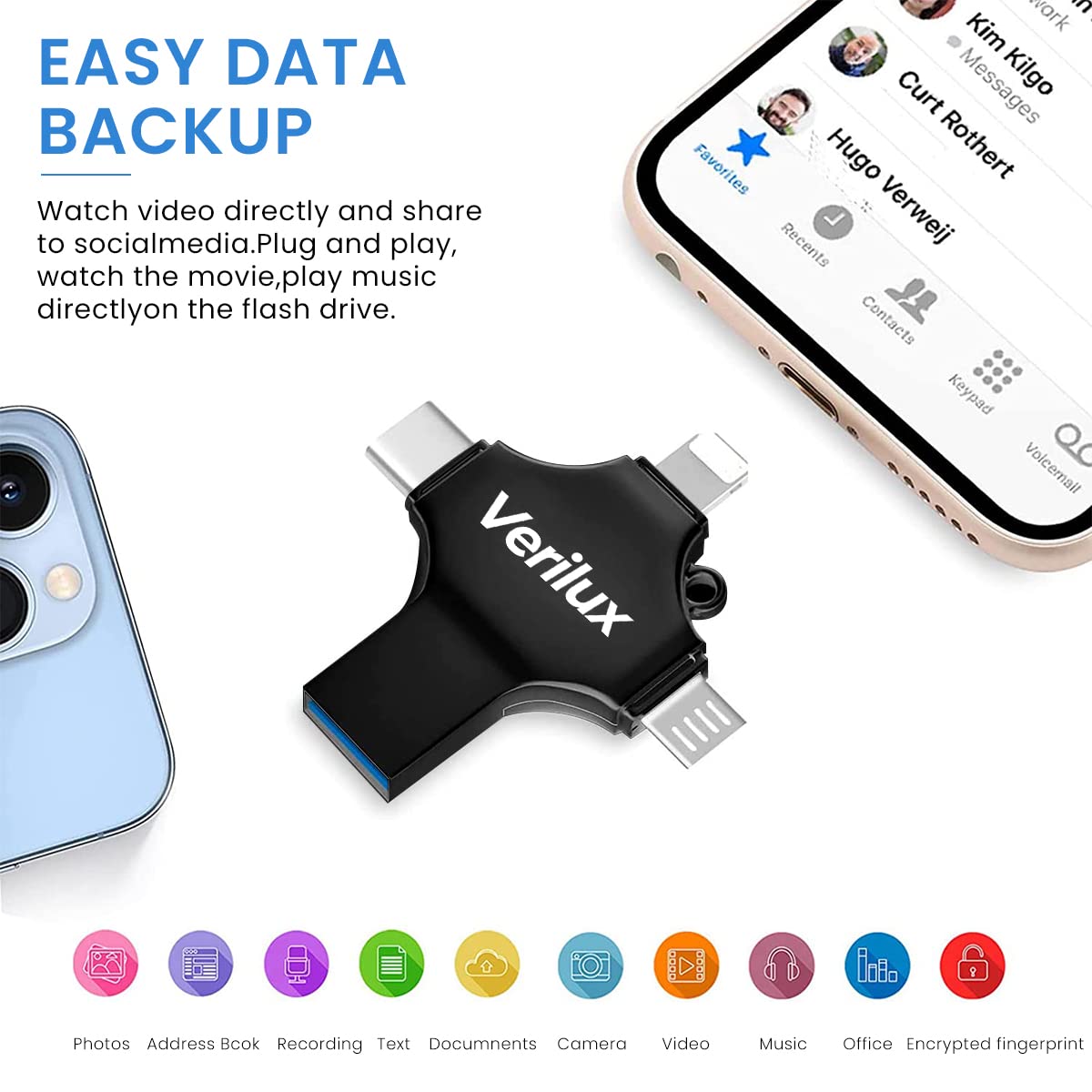 Verilux® 4 in 1 Pendrive 64GB, Flash Drive- 64GB USB Pen Drive for iPhone/iPad/Android- Multi-Interface, High-Speed Transfer & Convenient Portable Design