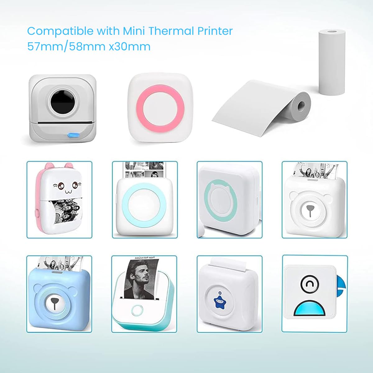 Zeitel Label Sticker Print Paper for Mini Bluetooth Thermal Printers 57x25mm White | 5 Rolls Ink Free Eco Friendly