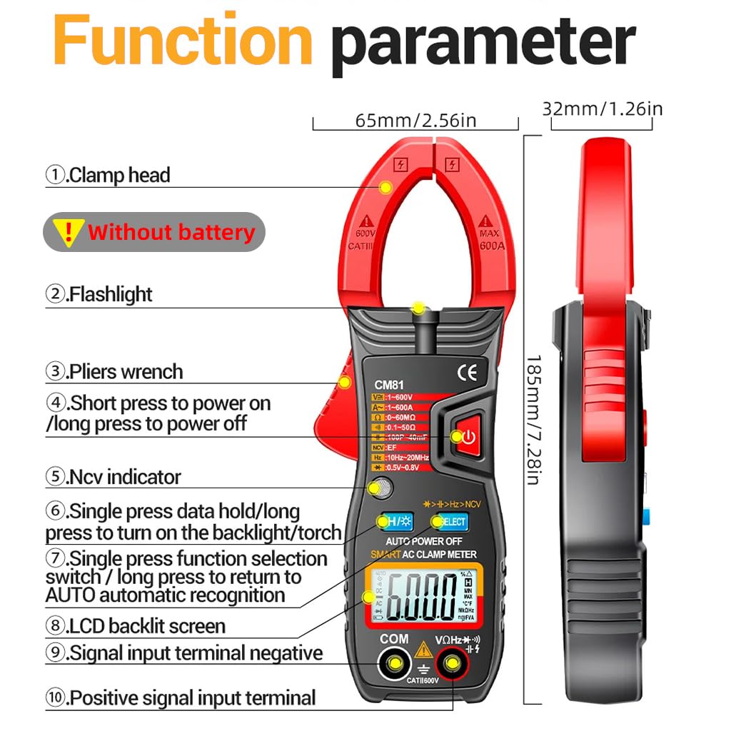 Serplex Digital Multimeter for AC DC Voltage Testing with 600A TRMS 6000 Counts | Clip Head Design and LCD Display