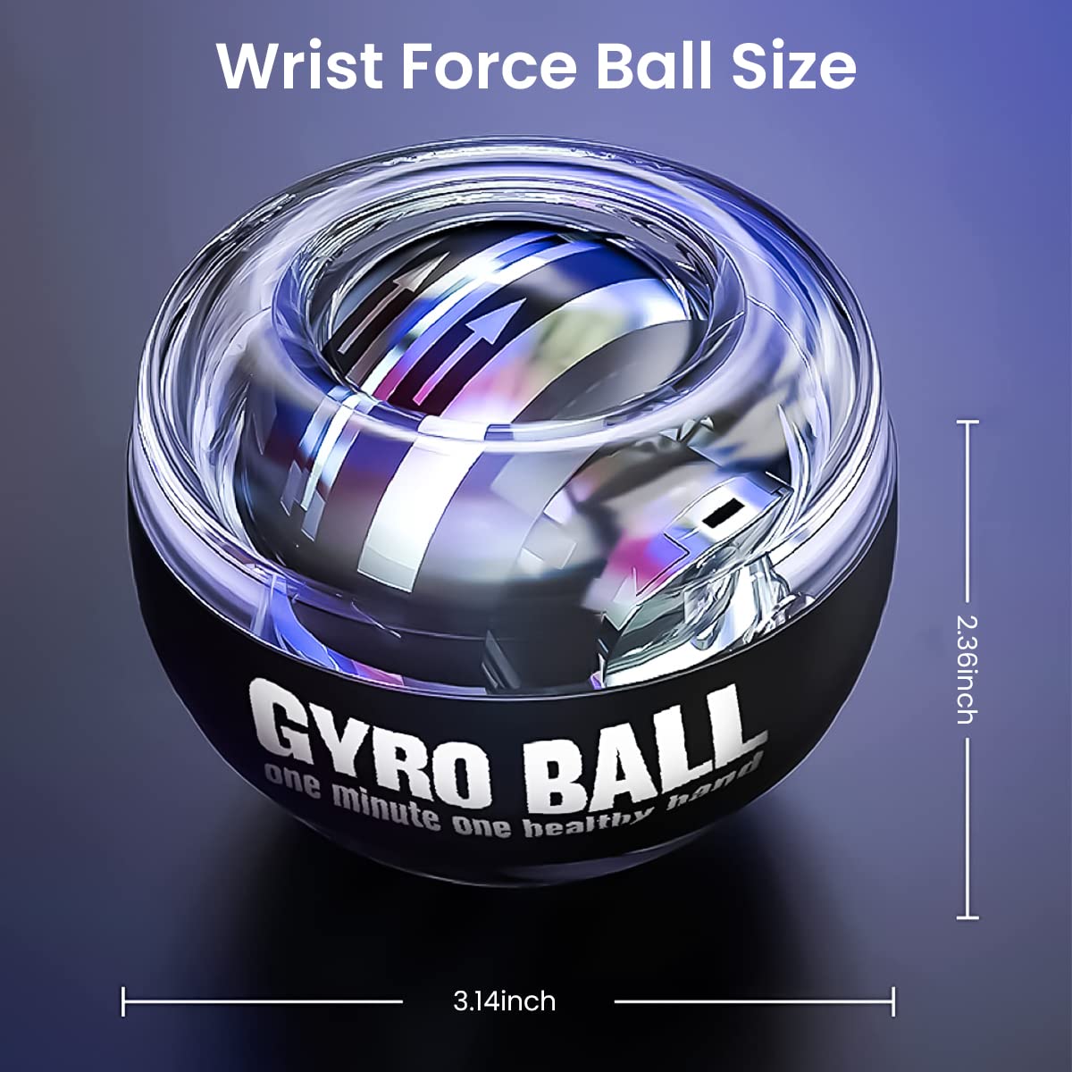 Optifit Wrist Gyro Ball for Forearm and Grip Training with Auto Start LED Spin | 7cm Portable Exerciser