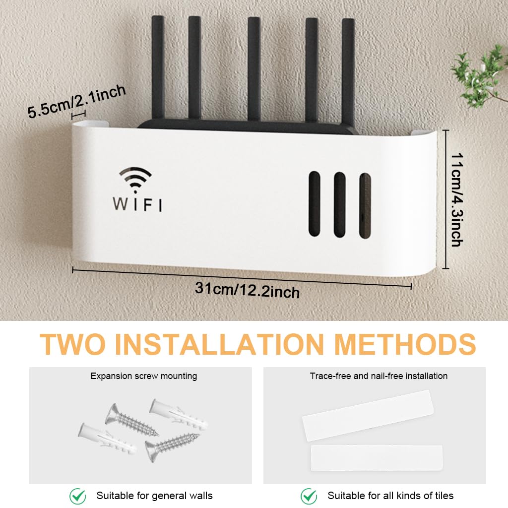 Supvox Wall Shelf for WiFi Router with Slotted Cable Organizer 12.2x2.17x4.33 in | ABS Mount
