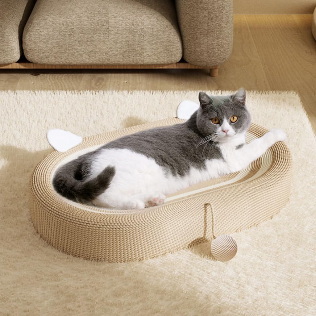 Qpets Cat Scratcher Bed for Sleeping and Play with Teaser Ball Toy 23.6 in Sisal Hemp | Cozy Rest Spot for Cats