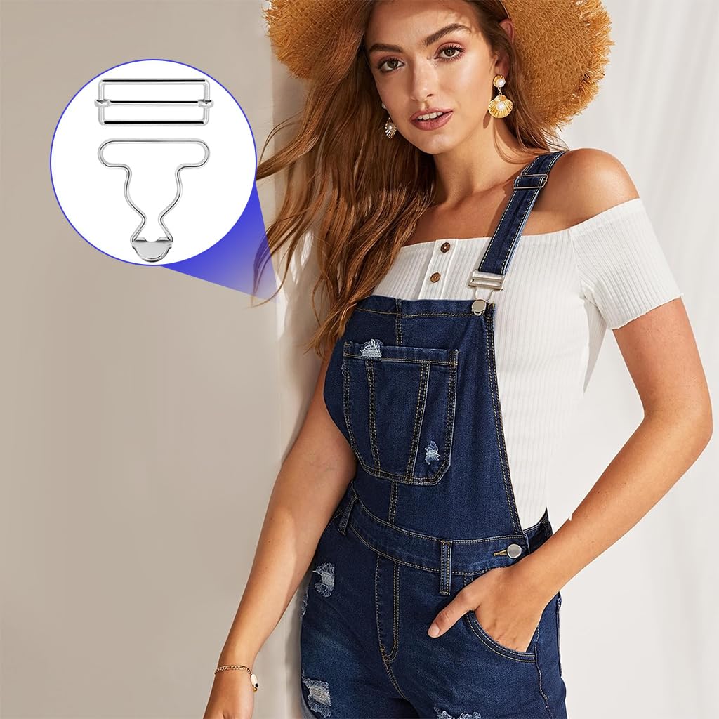 HASTHIP Metal Brace Buckles for DIY Suspenders and Leather Straps with Secure Grip Clips | Silver 2 Piece Set