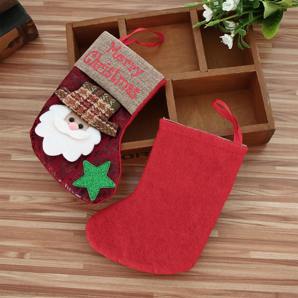 ZIBUYU Christmas Stockings for Home Decor featuring Santa Snowman Reindeer Bear Prints 2pcs