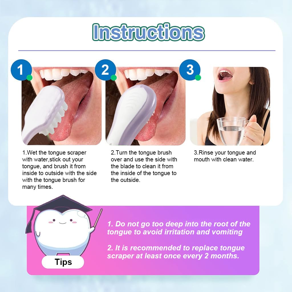 HANNEA Tongue Scraper for Oral Hygiene with Dual End Brush and Silicone Cleaner 5 Pack