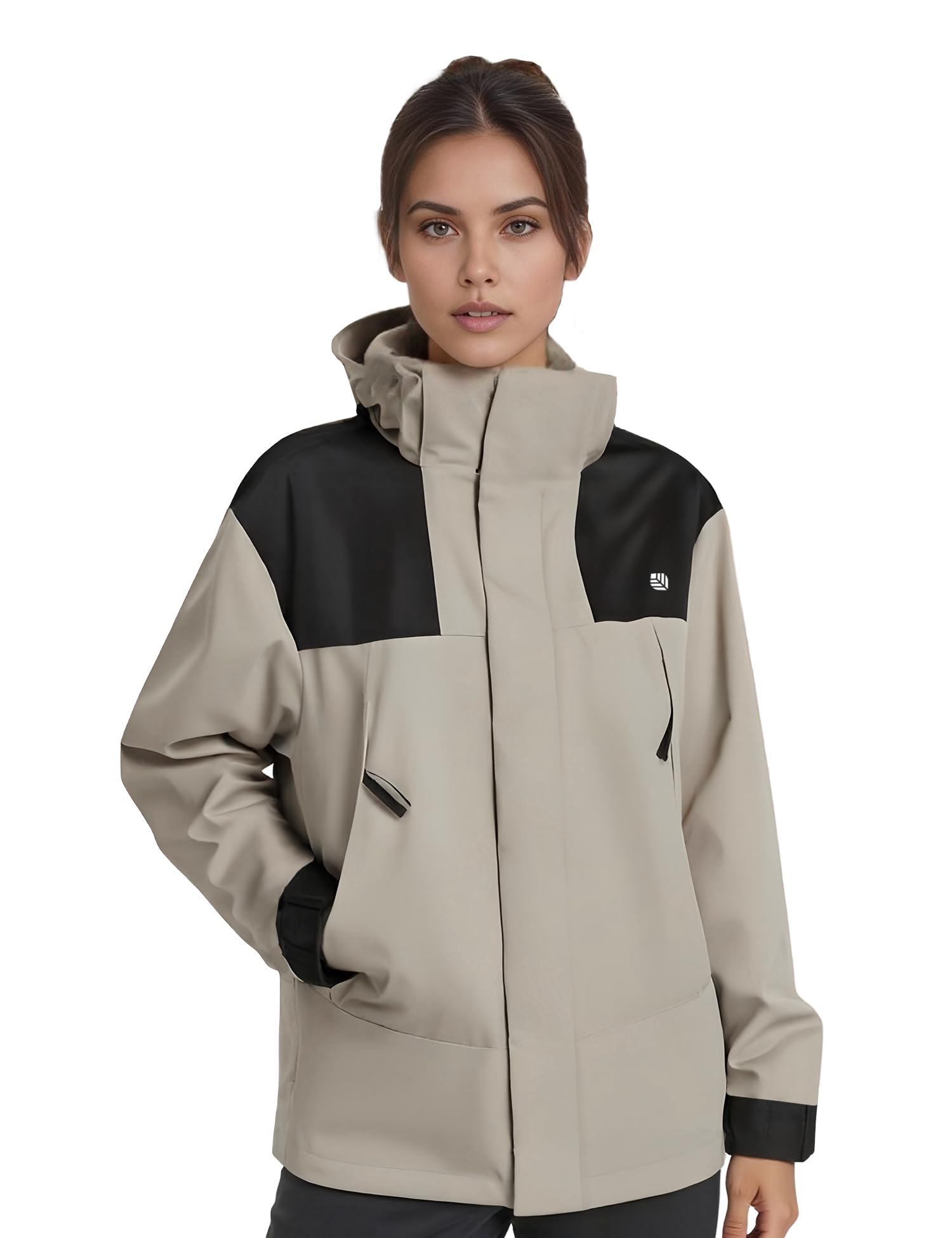 Venzina Women's Hiking Jacket for Trekking and Daily Wear with Detachable Hood | Windproof Water and Oil Resistant Slim Fit in Light Khaki