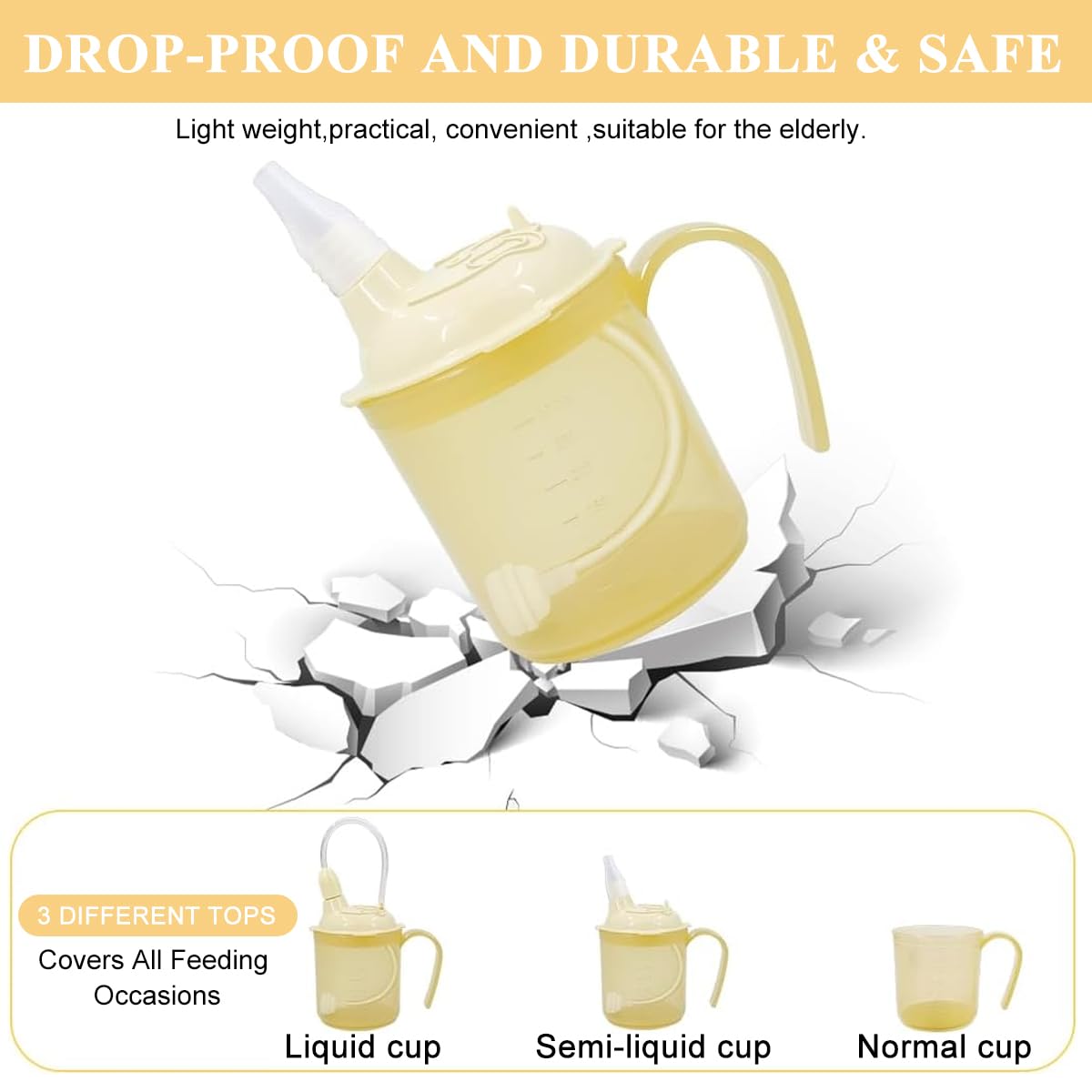 HANNEA Liquid Food Feeding Cup for Elderly with 300ml Capacity and Long Flexible Straw | Spill Proof Easy Grip Handle