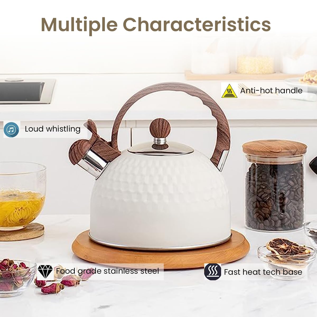 Supvox Tea Kettle for Gas and Induction Stove with 2.5L Capacity and Anti Scald Handle | Stainless Steel Whistling Pot for Home or Camping