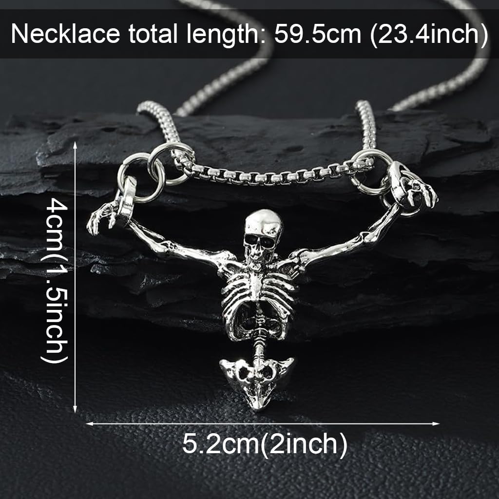 GUSTAVE Punk Alloy Necklace featuring Skeleton Pendant and Spine Link Chain for Men Women