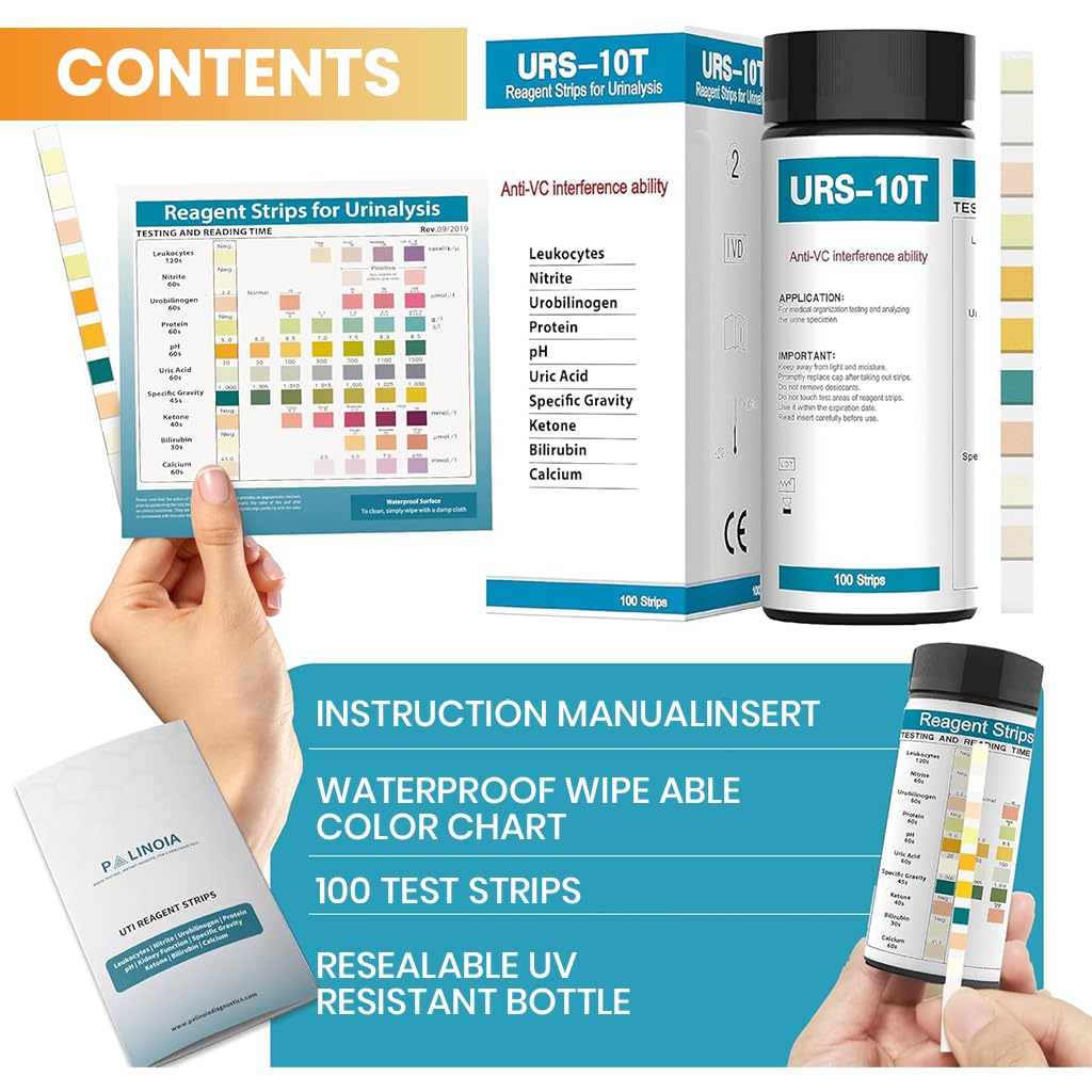 HANNEA Urinalysis Strips for Quick UTI and Diabetes Check with 10 Parameters | 100 Count
