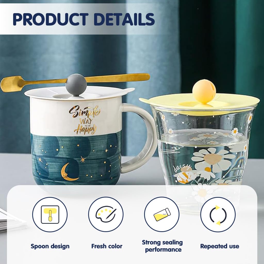 Supvox Mug Cup Lids Set of 4 for Home and Office with Handles and 10.2 cm TPE Covers | Colorful Dust Protection