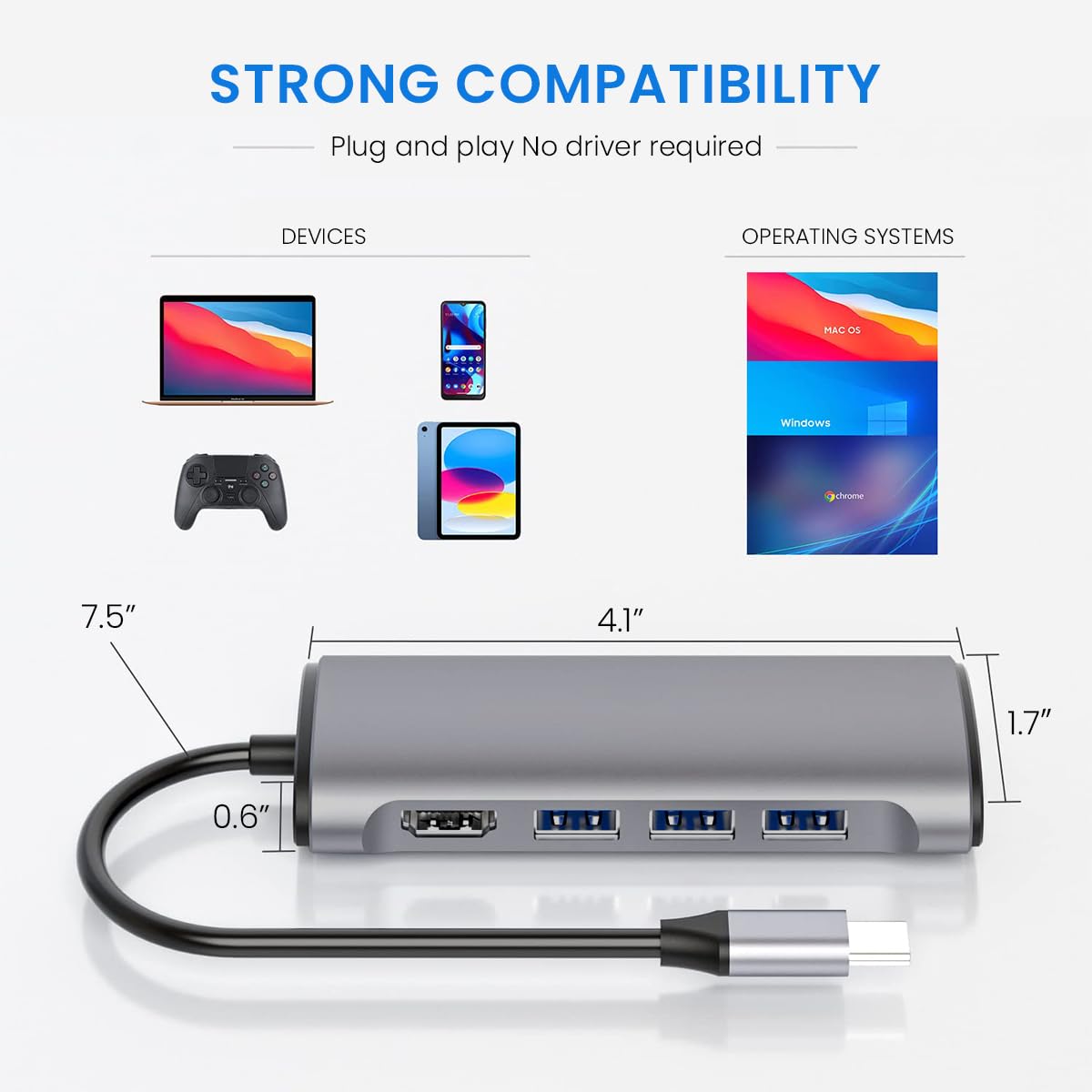 Verilux® New 2024 USB C Hub with Ethernet RJ45 8 in 1 USB Type C Hub with 4K HDMI Converter PD 60W Charging Port, SD/TF Card Reader Multi USB Port for Laptop