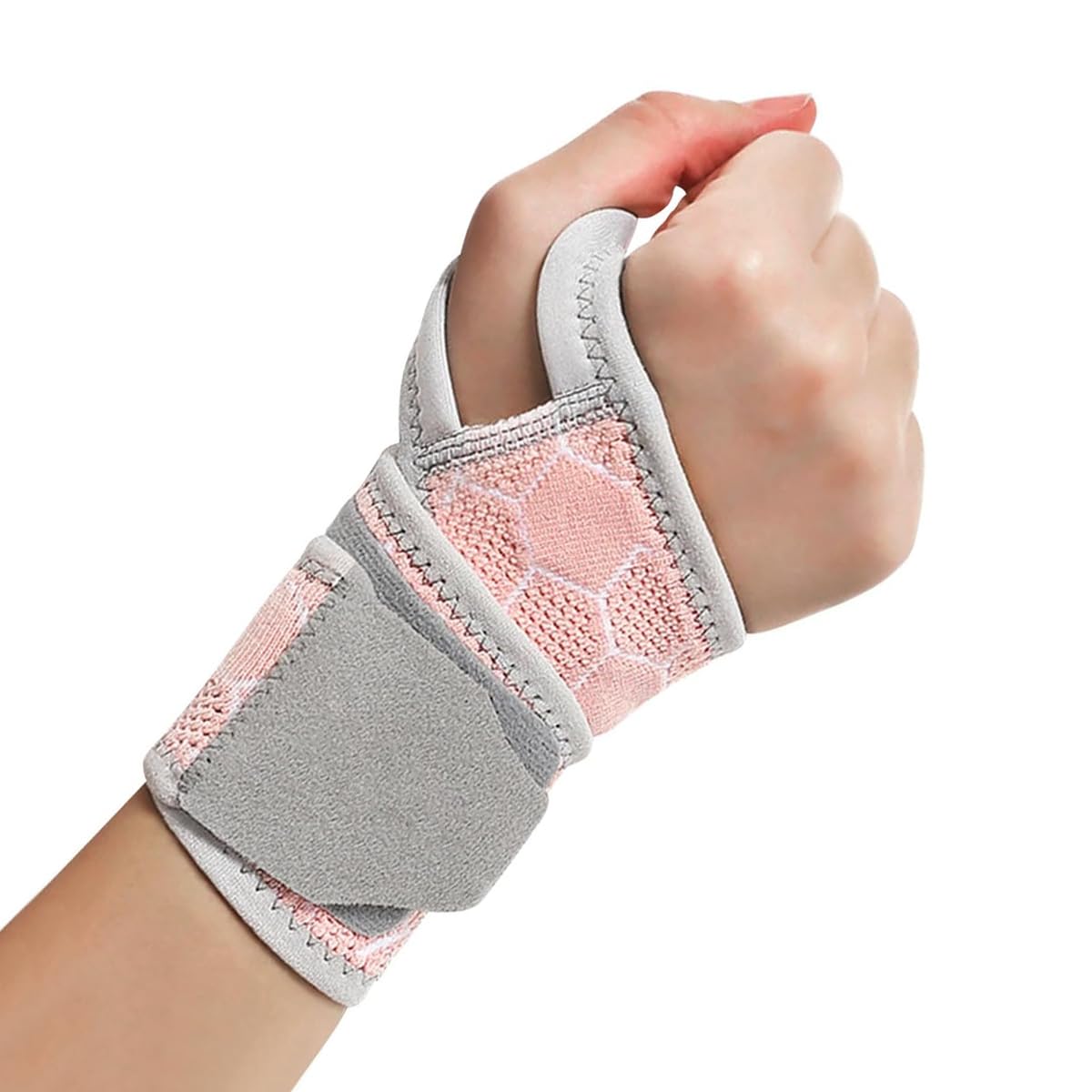 HANNEA Wrist Brace for Carpal Tunnel and Fitness featuring Thumb Loop and Adjustable Strap | Pink Polyester Support for Both Hands