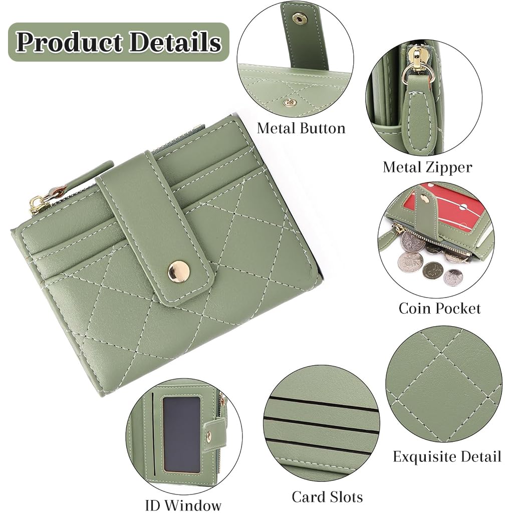Zibuyu Wallet for Women with Multi Card Slots and Snap Button Closure 11.5 x 9 cm | Mint Green PU