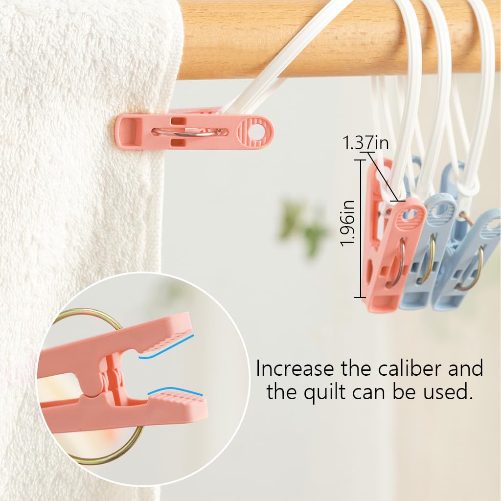 HASTHIP hanger clamps for hanging clothes 12 pcs with windproof fastening loop and multicolor clips | reusable plastic pegs for laundry and travel drying