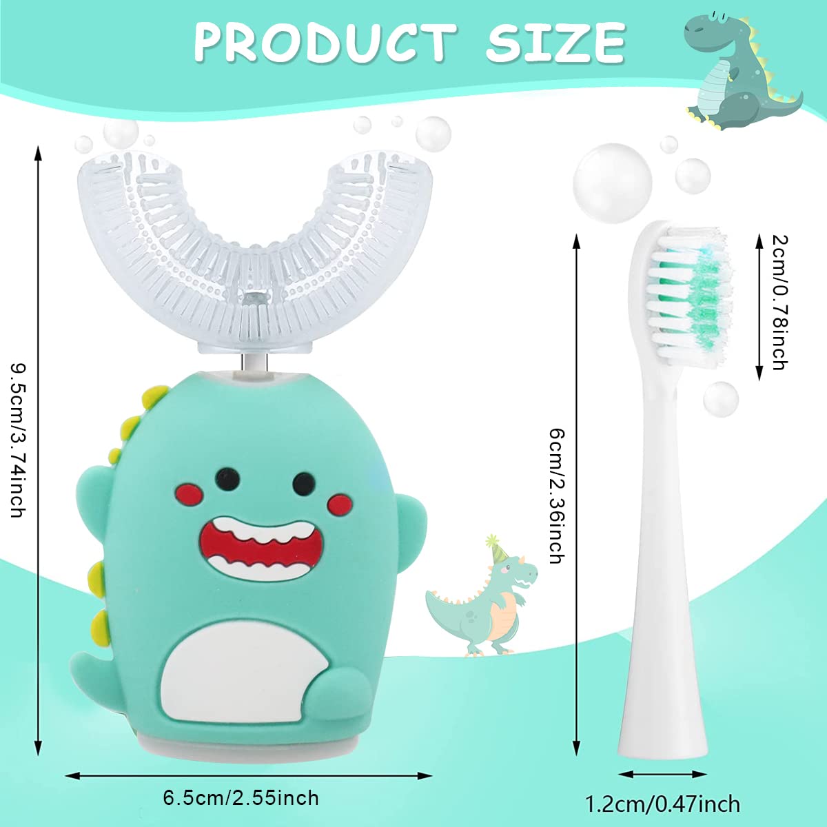 HANNEA® Ultrasonic U Shape Electric Toothbrush for Kids 5-7 Years Old, 3 Cleaning Modes, with Replacement Toothbrush Tip, USB Rechargeable Toothbrush for Kids Waterproof Electric Toothbrush