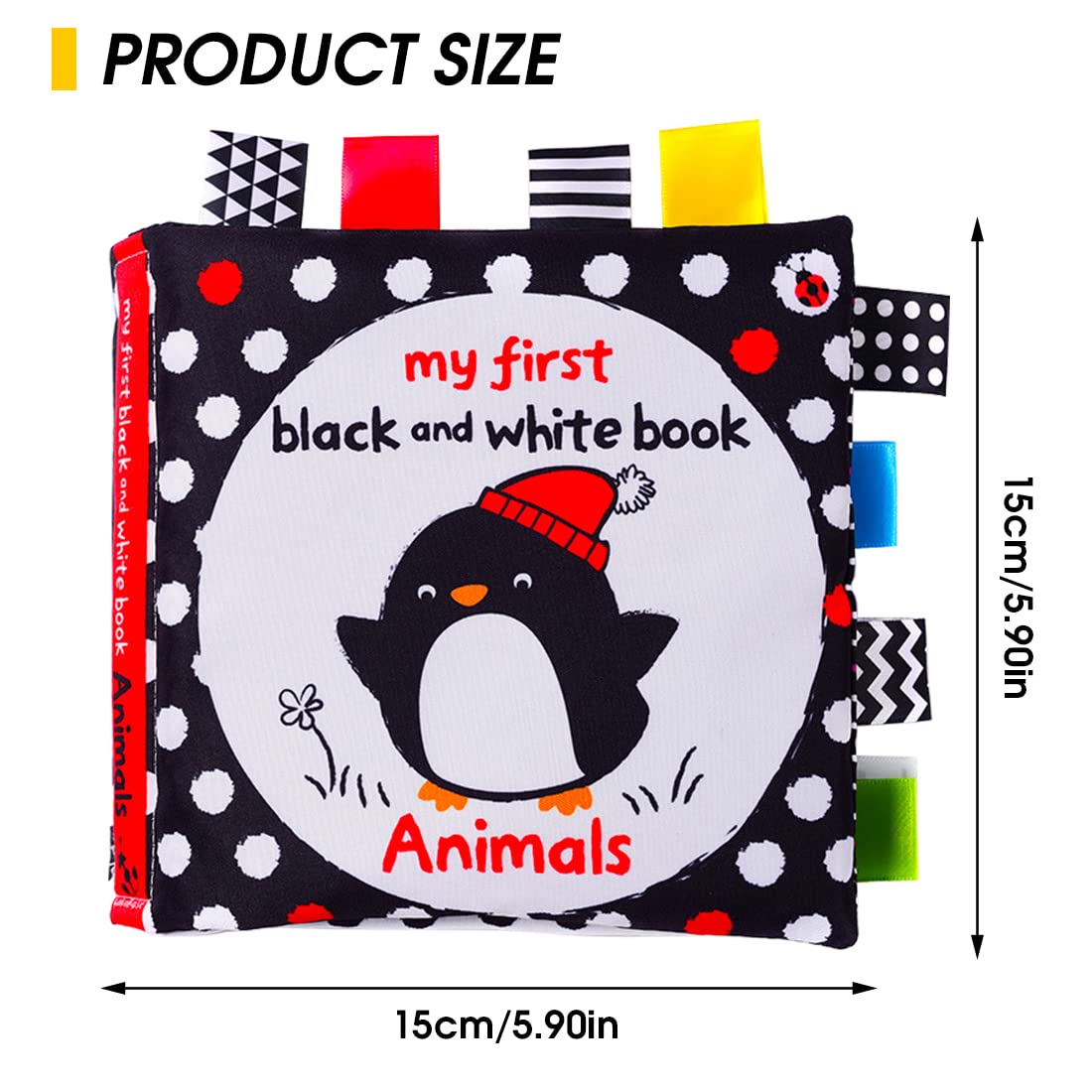 SNOWIE SOFT® First Baby Cloth Book for Babies High Contrast Black and White Interaction Book,Cartoon Animal Theme,Cloth Books for Baby Early Education Vision Development for 3-12 Months