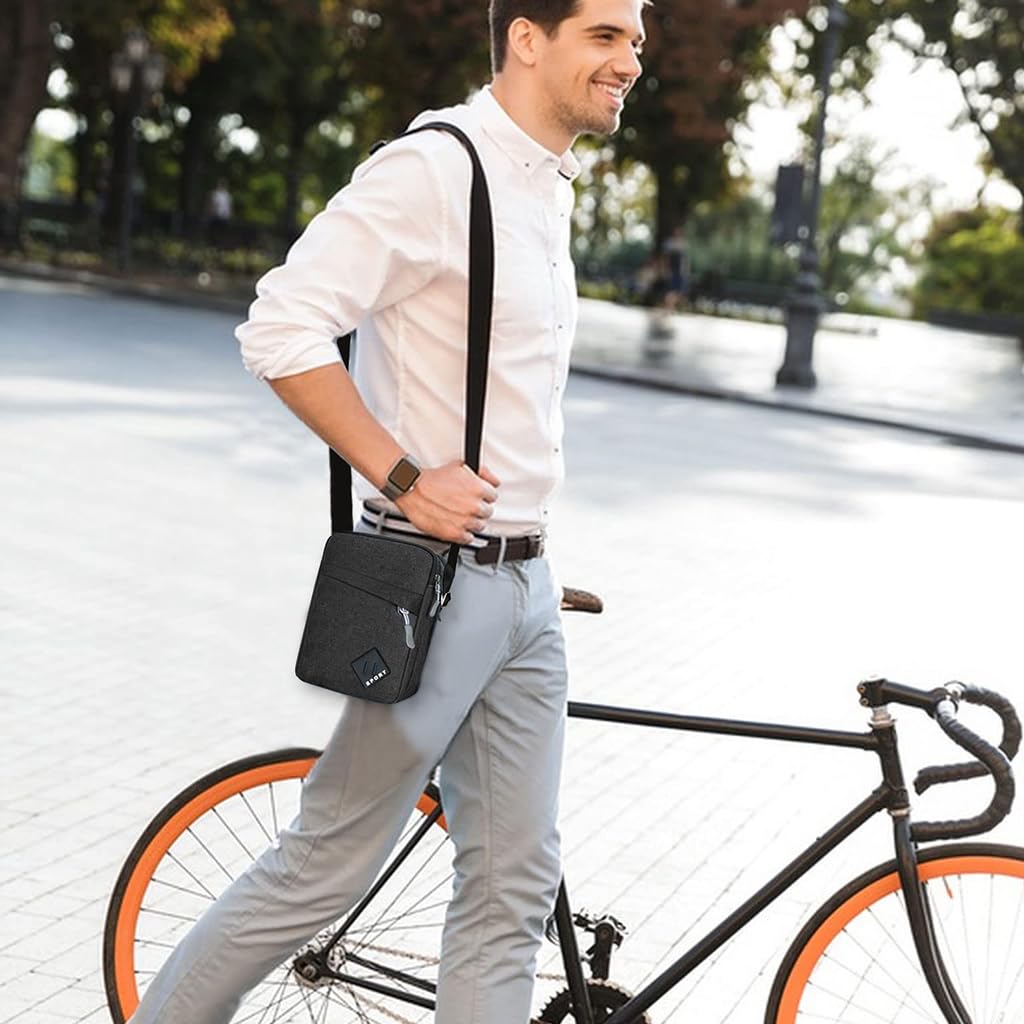 GUSTAVE Messenger Bag for Men with 2 Main Zipper Compartments and Waterproof Nylon | Classic Black 16×9×23 cm Crossbody for Office and Travel