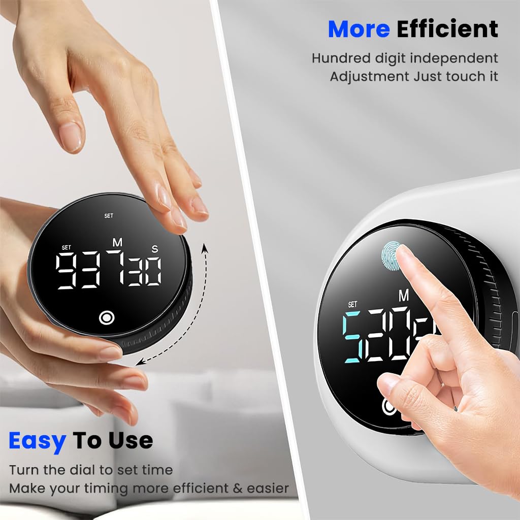 HASTHIP Magnetic Digital Timer for Kitchen and Study with USB Rechargeable Battery | LCD Display and Manual Rotating Control