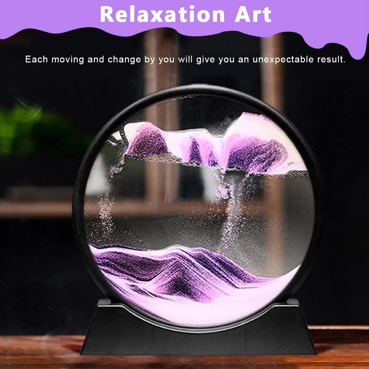 HASTHIP® Moving Sand Art Picture Glass Liquid Painting, 3D Deep Sea Sandscape in Motion Display Flowing Sand Frame, Kid's Large Desktop Sand Art Toys, Relaxing Home and Office Decorations, Purple