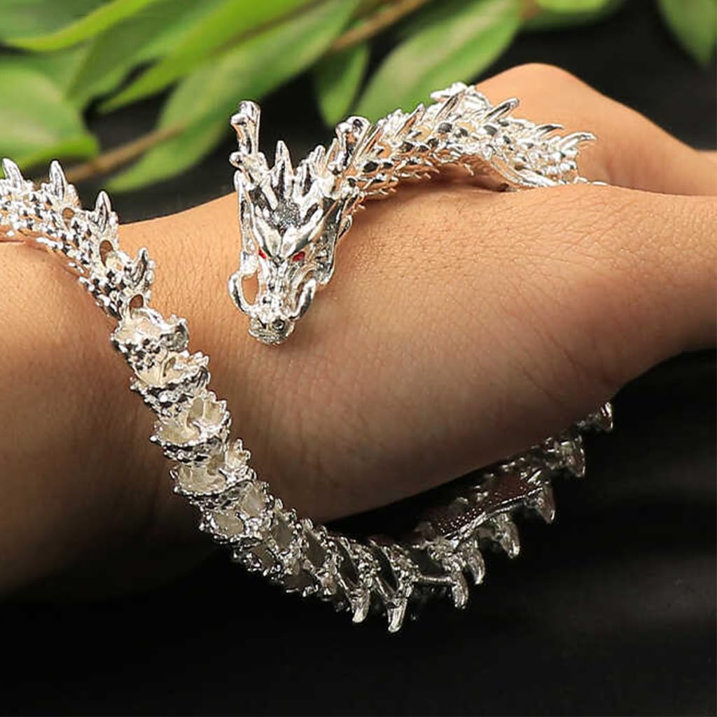 HASTHIP Dragon Statue for Home or Office Decor featuring 9.8 in Alloy Design and Silver Finish | Gift for Fantasy Lovers