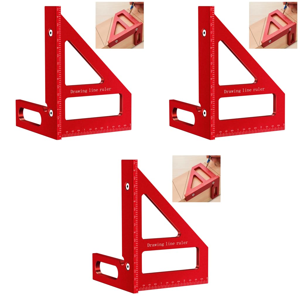 Serplex Drawing Line Ruler for Woodworking with 45° and 90° Laser Etched Marks | 3PCS Aluminum Alloy Measuring Tool