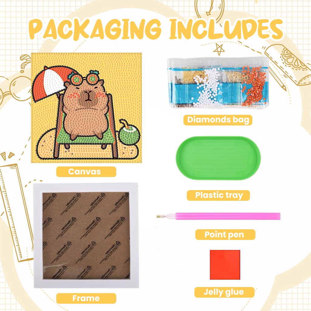 PATPAT DIY Diamond Painting Art Kit for Kids 7 Inches with Wooden Frame and Cute Capybara Design