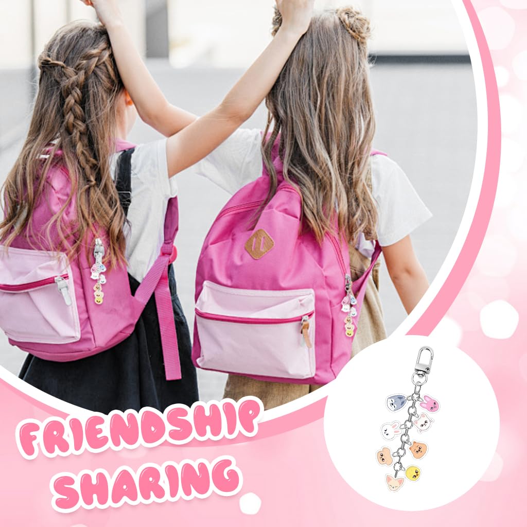 ZORBES Cartoon Keychain for Kids featuring 8 Double Sided Acrylic Charms with Metal Clasp