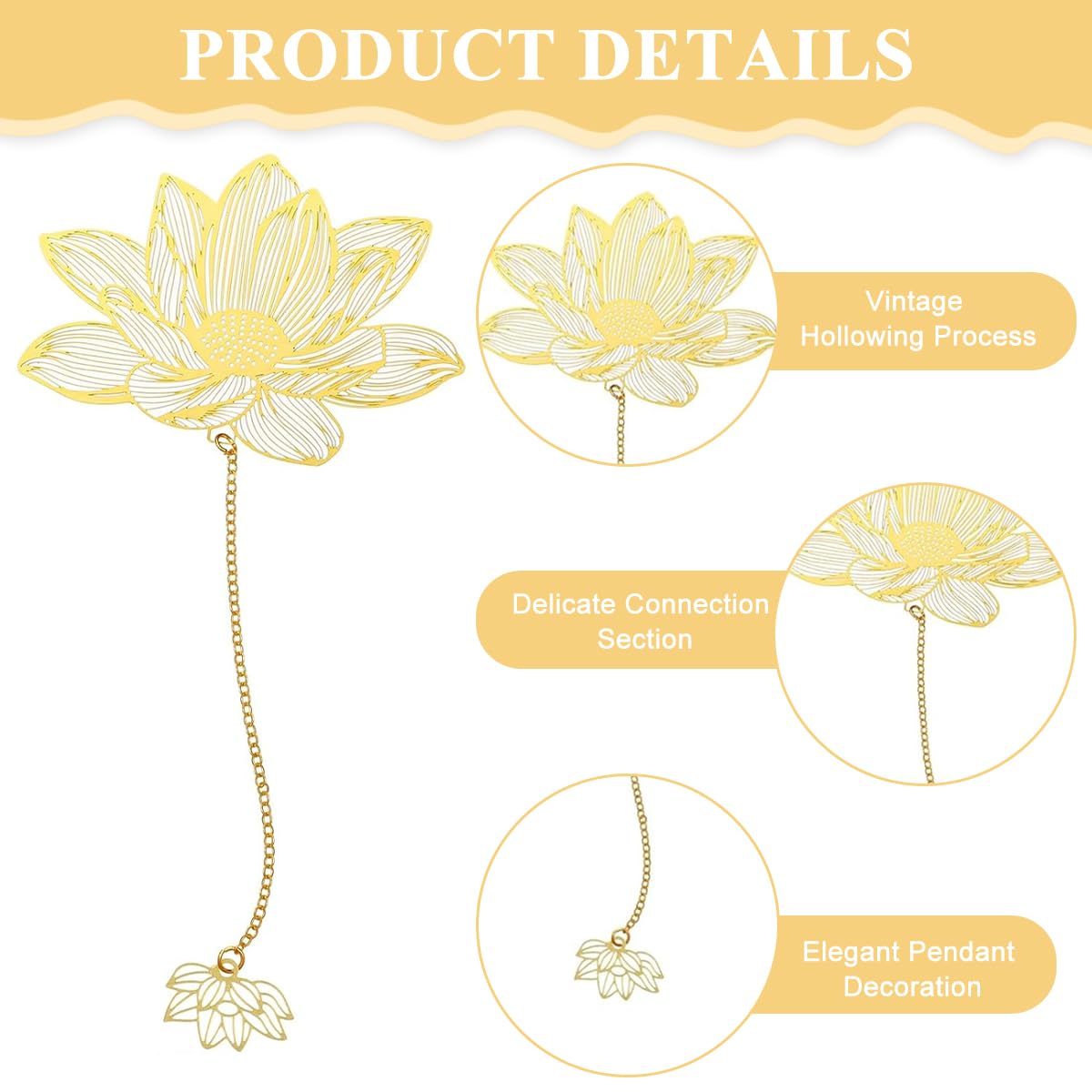 OFIFO Metal Bookmarks for Books featuring Floral Cutout Chain Design | 4 Pcs Golden Set