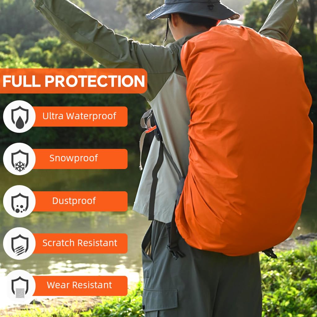 Proberos Rain Cover for Backpack up to 35L featuring Elastic Edging and Waterproof Nylon | Orange