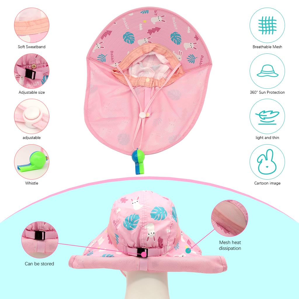 SNOWIE SOFT Wide Brim Sun Hat for Kids Girls with UPF 50+ Neck Flap and Whistle | Adjustable Chin Strap for 46–56 cm Head Size