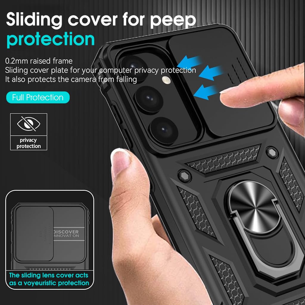 ZORBES Phone Case for Samsung Galaxy S24 6.2 in with Sliding Camera Cover and Magnetic Kickstand | TPU and PC Shockproof Protection
