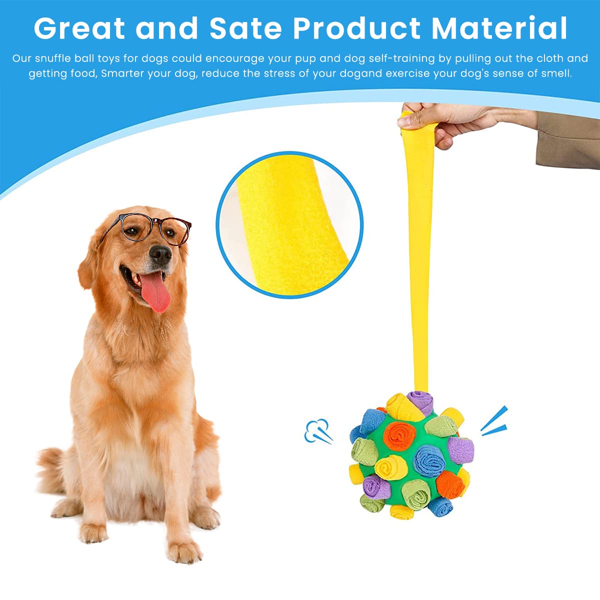 Qpets Dog Snuffle Ball Toy for Slow Feeding and Foraging with Polar Fleece Rolls | Stress Relief and Brain Stimulation